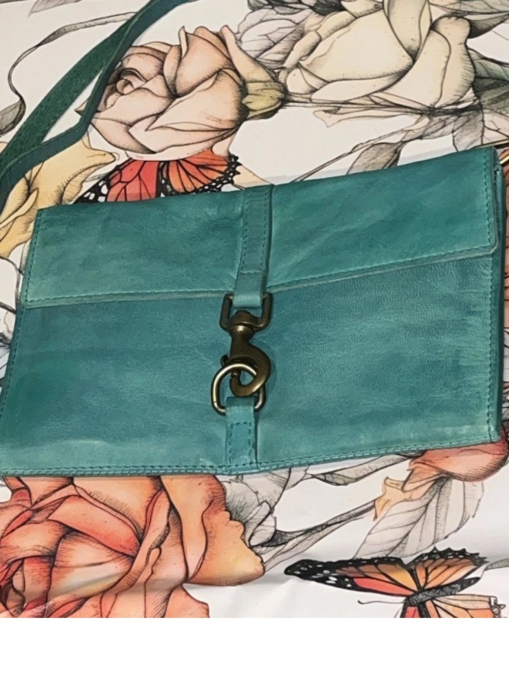 Free people Teal 100% goat Leather Crossbody Clutch